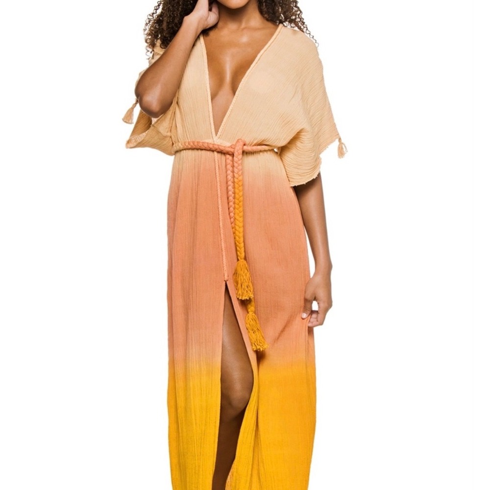 Z&L Europe Dip Dye Ombre Maxi Dress Boho Beach Resort‎ Sunset Kaftan M